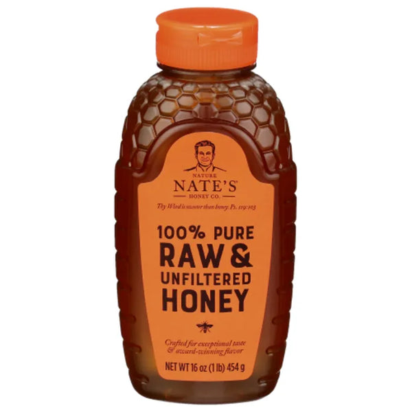 Nature Nate's Honey Miel 100% Pura, Cruda y Sin Filtrar - Botella de 16 fl oz