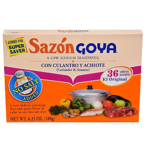 Sazon Goya Bajo en Sodio Culatro y Achiote - Low Sodium with Coriander & Annatto Jumbo 36 ct