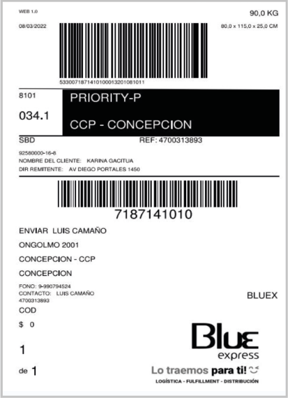 Shipping Label de Ordenes Especiales por EcWid